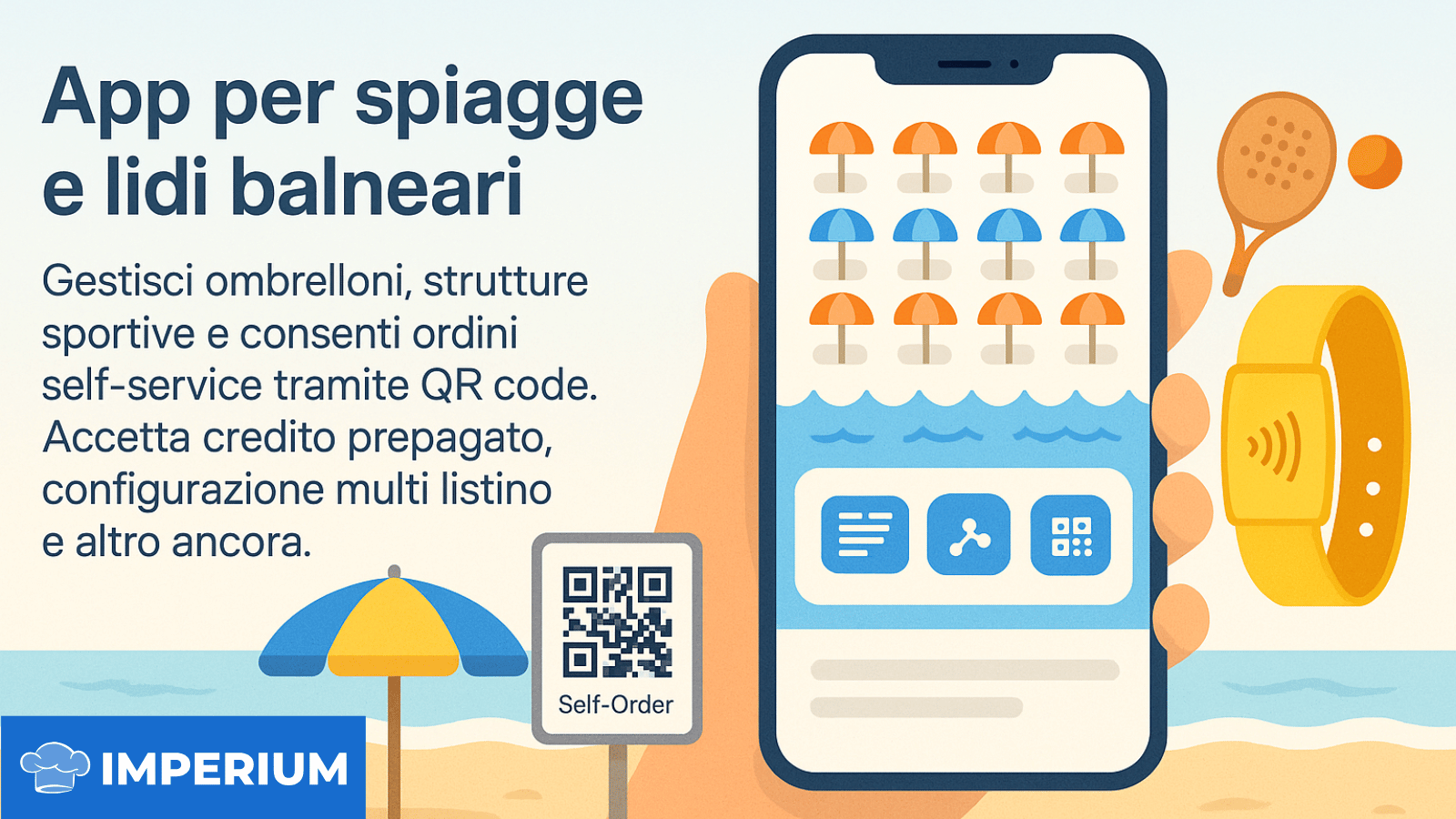 App Imperium per spiagge e lidi balneari: mappa ombrelloni, ordini QR e credito RFID